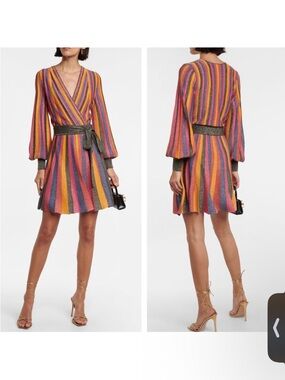 Rebecca Vallance Multicolor Metallic Striped Long Sleeve Dress